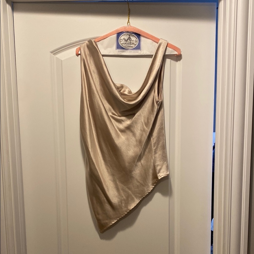 Chic Asymmetrical Cream and Champagne Top